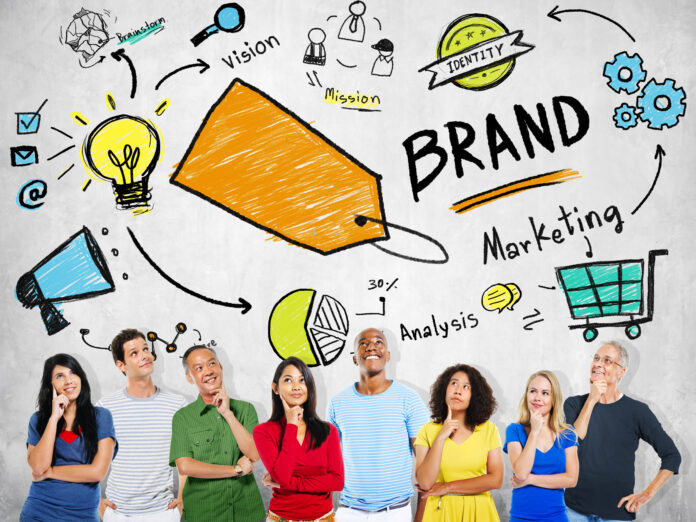 Diverse Team Brainstorming Personal Branding and Marketing Strategy Diverse group of people brainstorming ideas for brand identity, marketing strategy, and business growth, surrounded by creative branding concepts.