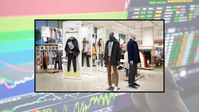ABFRL retail fashion store with mannequins and stock market graphs in background, depicting impact of demerger