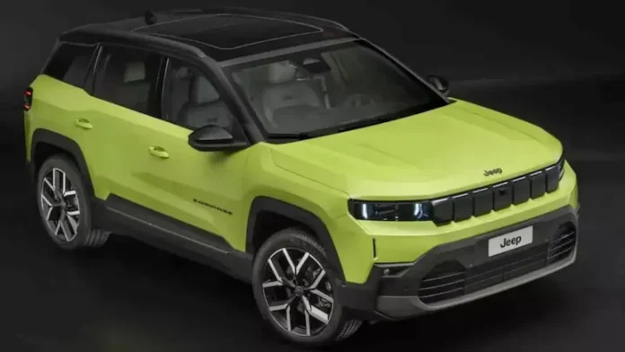 Next-gen Jeep Compass in electric lime green with hybrid powertrain