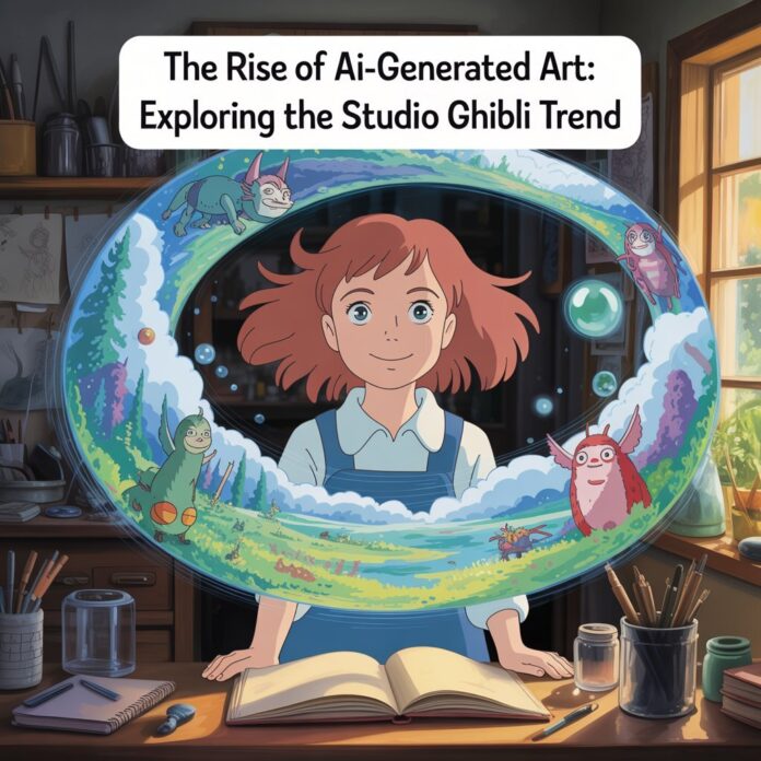AI Meets Ghibli: The Visual Allure of Machine-Generated Magic AI-generated Studio Ghibli style art of a red-haired girl surrounded by whimsical fantasy creatures in a cozy artist’s studio