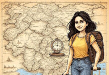 Safest Solo Female Travel Destinations India 2025 | Guide & Tips Solo female traveler in front of an antique map of India, ready for adventure.