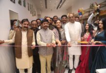 Premji Sarees & Suits Showroom Expansion in Noida UP Industrial Development Minister Nand Gopal Gupta ‘Nandi’ performing the ribbon-cutting ceremony at the grand expansion of Premji Sarees & Suits in Spectrum Mall, Noida.